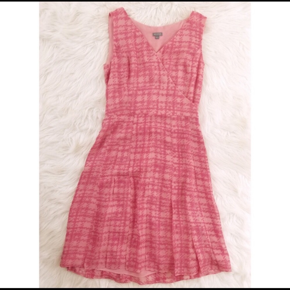 Ann Taylor 100% silk pleated pink splatter dress 0